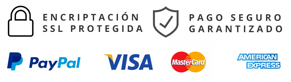 Encriptación SSL protegida — Pago seguro garantizado. PayPal, Visa, MasterCard, American Express